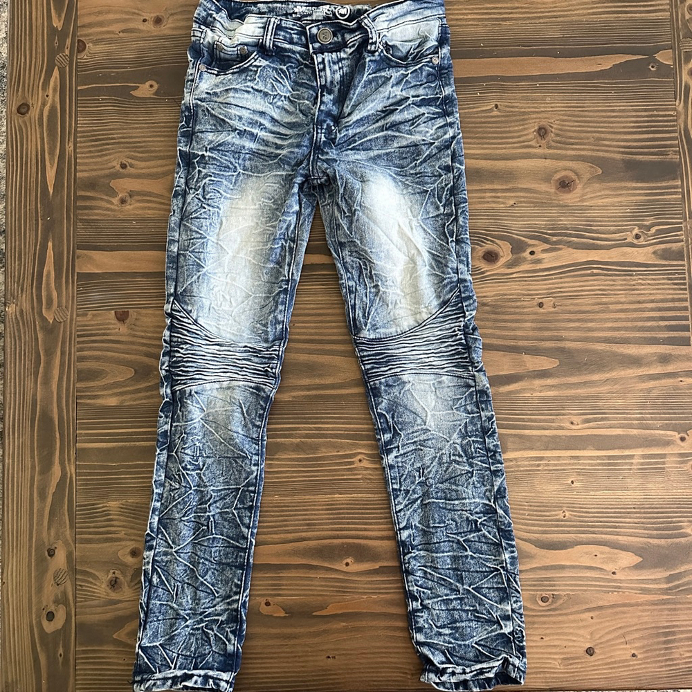 Boys Mecca Jeans 16 Distressed Blue Moto Ribbed Knees Stretch Urban Streetwear
